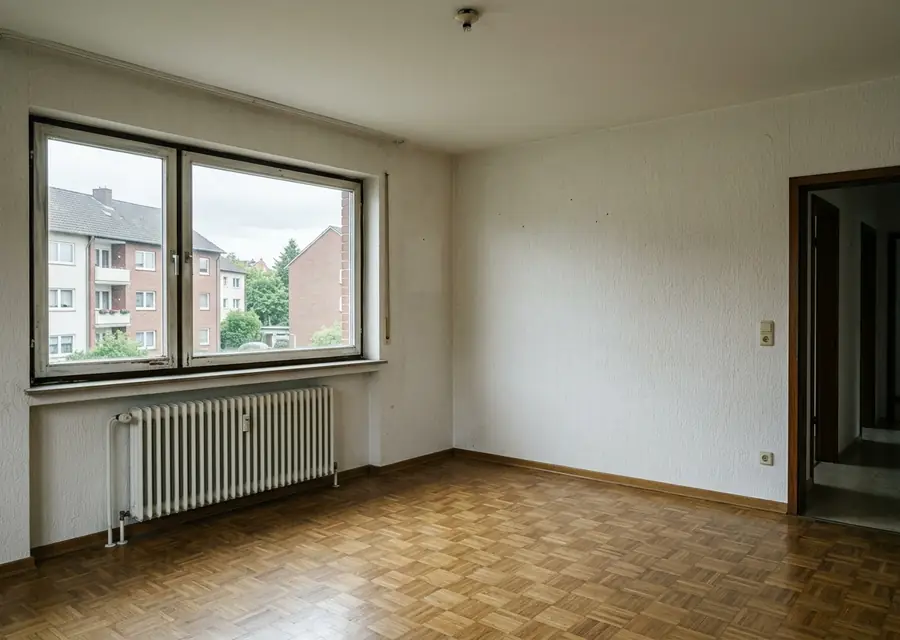 Geöffneter Fußbodenaufbau: Estrichkante, Trennfolie, Dämmung und Rohdecke sichtbar
